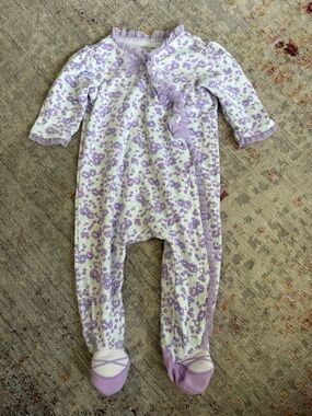 Little Me Baby Girls 6M Purple Floral Ruffle Footed Sleeper
